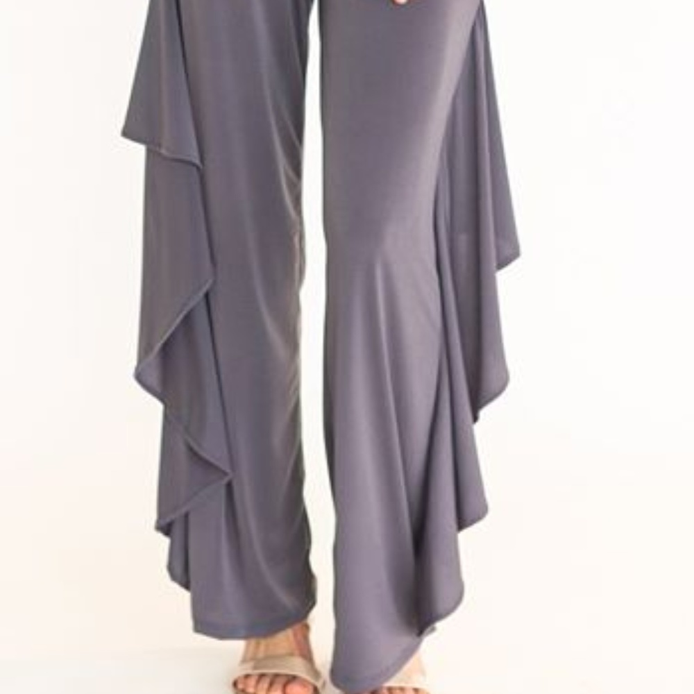 Fancy Pants -  Charcoal Spandex Pants with Ruffles